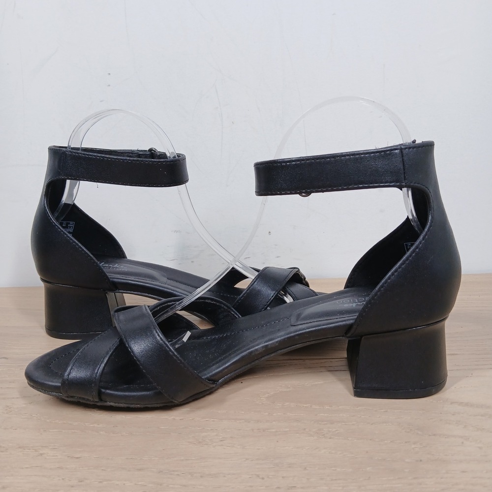 Clarks Sandals Women 9 Black Leather Ankle Strap Block Heel Dress Shoes - Picture 4 of 11
